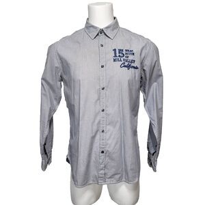 Esprit Mens L Reg‎ Fit Blue White Vertical Striped L/S Lumber Company Shirt